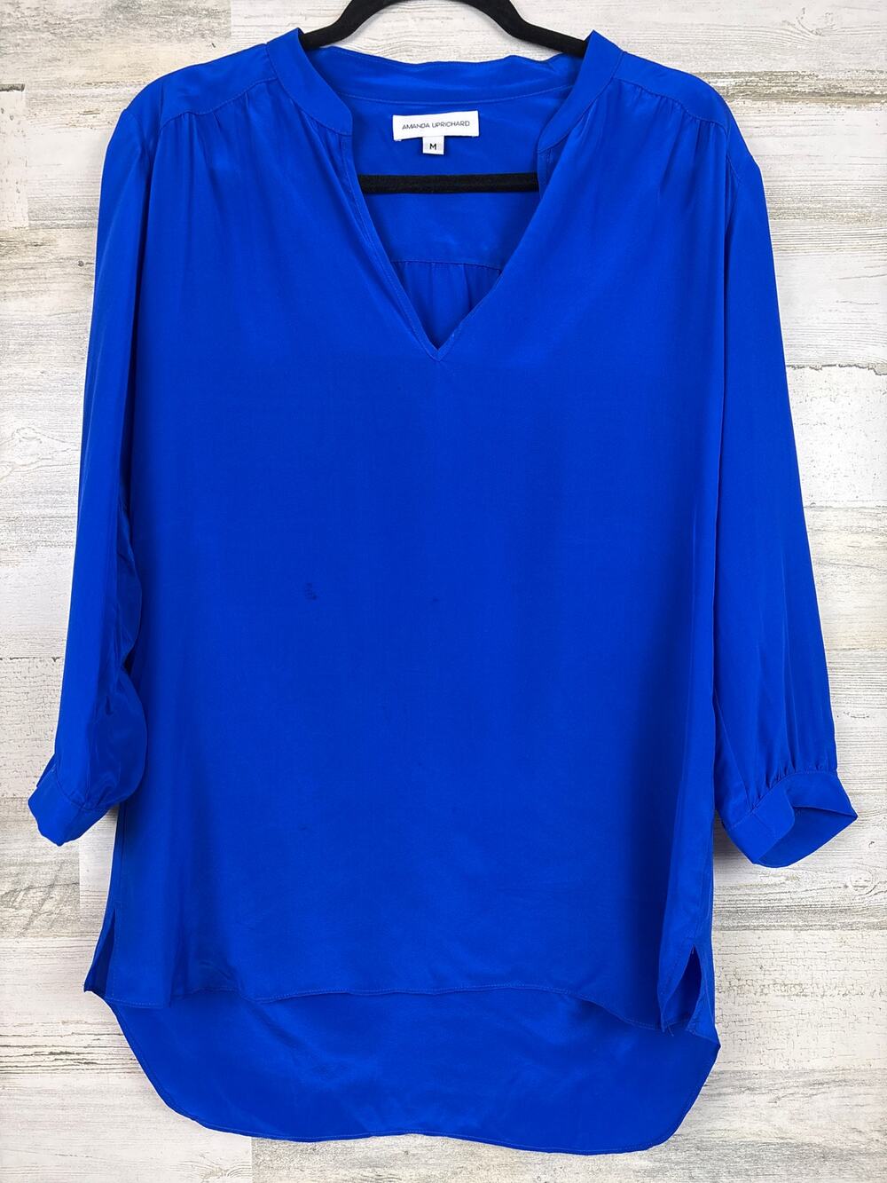 Amanda Uprichard Womens M Blue Silk Button Up Blouse Workwear Luxe Top